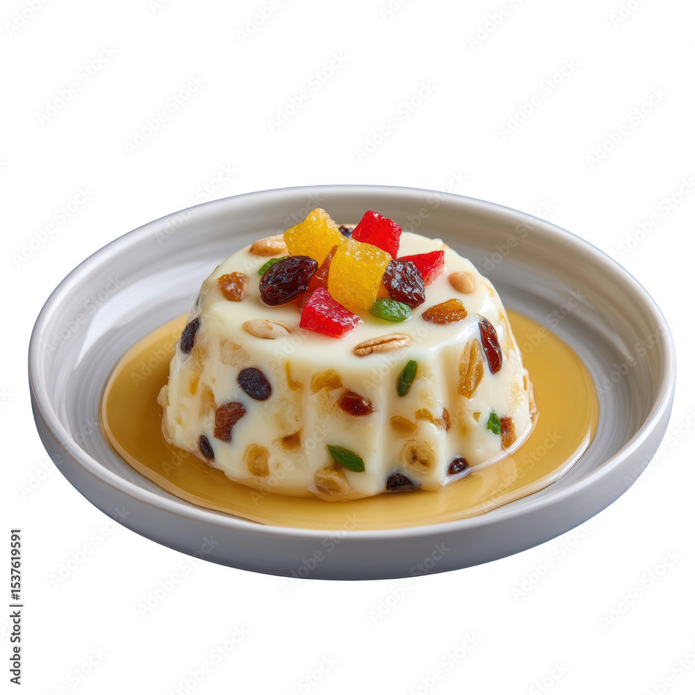 Sweet Eight Treasure Rice Pudding Dessert Shaped with Dried Fruits and Nuts on a Plate Sweet Eight Treasure Rice Pudding Dessert Shaped with Dried Fruits and Nuts on a Plate