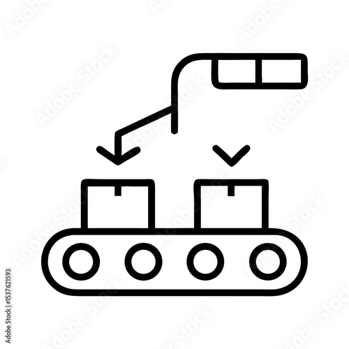 Production line conveyor with boxes and lifting mechanism  