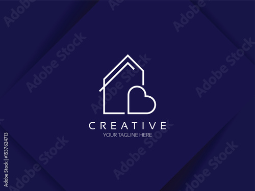House with heart shape logo design, Modern and simple love home icon vector template