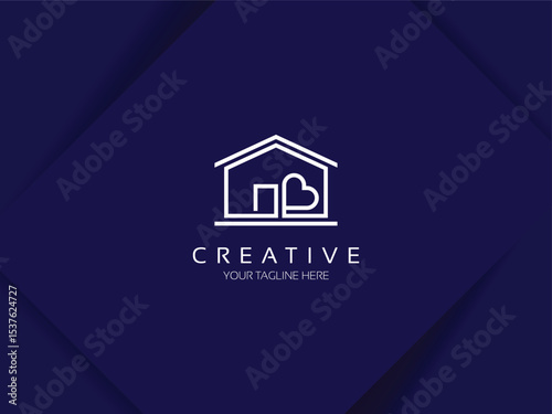 House with heart shape logo design, Modern and simple love home icon vector template