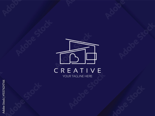 House with heart shape logo design, Modern and simple love home icon vector template