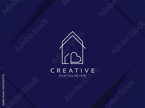 House with heart shape logo design, Modern and simple love home icon vector template