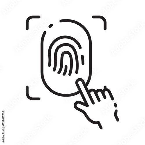 Fingerprint scan outline icon with hand, perfect for biometric security visuals, device access control, or identity verification systems.