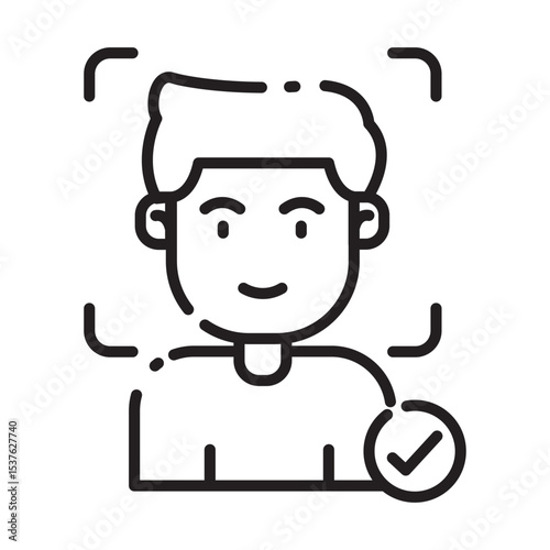 Minimalist Face ID icon with scanning frame and user face, ideal for biometric verification, mobile unlock systems, or secure access.