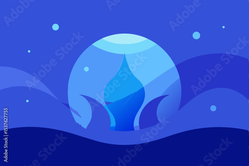 Mystical Blue Orb Abstract Night Scene with Ethereal Glow