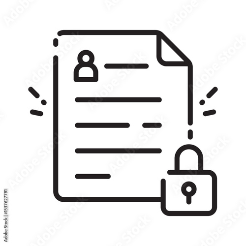 Simple line icon of a secured document with padlock, suitable for data access restriction, digital file protection, or secure systems.