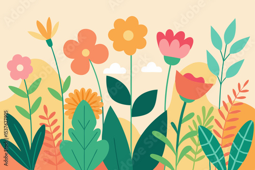 Vibrant Floral Garden A Colorful Springtime Illustration of Blooming Flowers