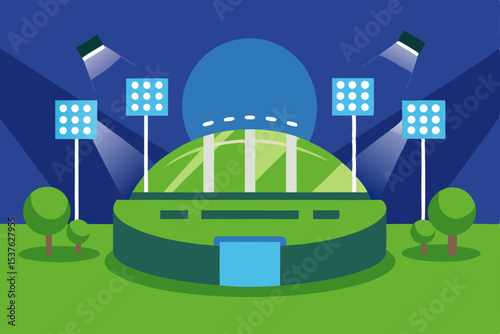 Night Cricket Stadium Illuminated Cricket Ground under Floodlights