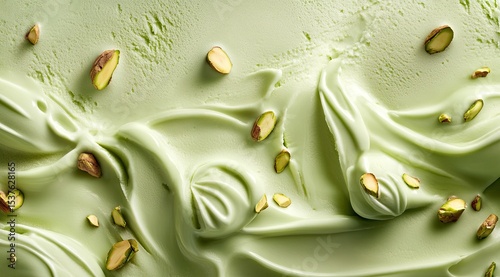 Ice cream with crushed pistachios on top
