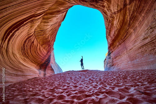 Sandstone Cave Arch Jump Motion Adventure Perspective from Interior