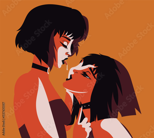 sensual lesbian women couple kissing