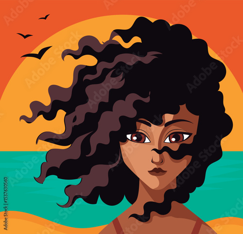 cute woman in the beach sunset