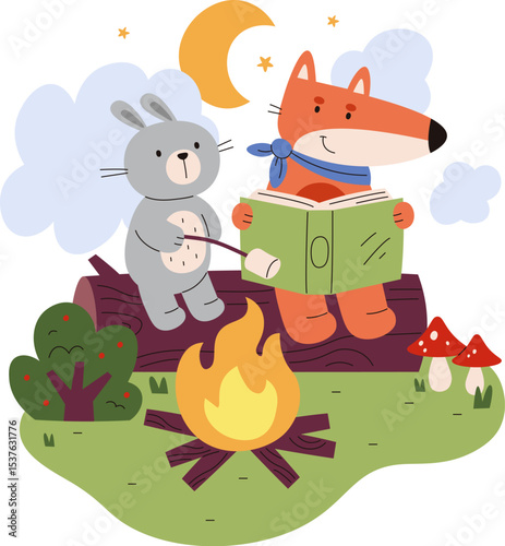 Fox and Rabbit Campfire Scene
