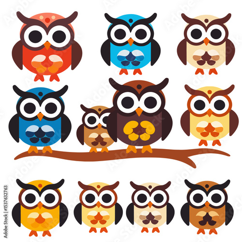 Wallpaper Mural Colorful Cartoon Owls Illustration-Adorable Owl Clipart for Kids-Cute Owl Characters on a Branch-Whimsical Owl Design-Fun Owl Pattern for Crafts Torontodigital.ca