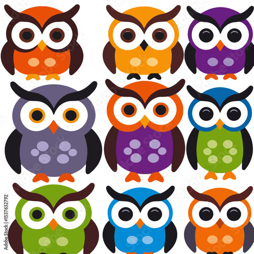 Wallpaper Mural Colorful Owl Collection-Cute Cartoon Owls in a Variety of Colors-Whimsical Owl Art for Kids-Owl Illustrations for Crafts and Designs-Owl Themed Party Decoration Idea Torontodigital.ca