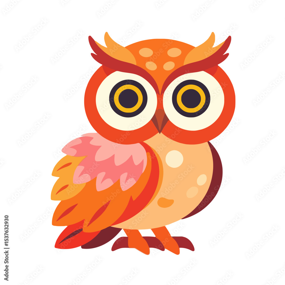 Fototapeta premium Cute Cartoon Owl Illustration- Orange and Yellow Bird- Adorable Animal Graphic for Kids- Whimsical Design- Educational Resources- Nature Illustration for Learning- Birdwatching Art