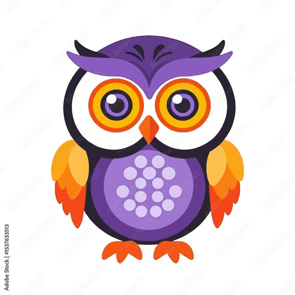 Fototapeta premium Cute Cartoon Owl Illustration-Adorable Purple Bird Graphics for Kids-Fun Animal Clipart-Owl Design for Crafts and Digital Art-Whimsical Bird Art for Projects