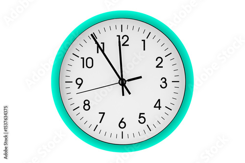 Blue watch, wall clock 11 hours 45 minutes on isolated or white background close up