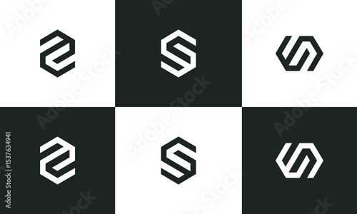 minimalist hexagon logo vector, letter elements