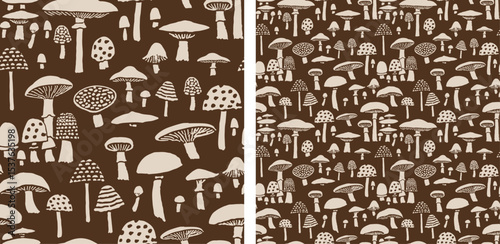 Hand-Drawn Mushroom Pattern Cute Brown Fungi Vector Background