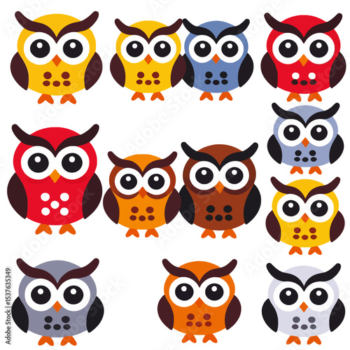 Colorful Owl Cartoon Vector Design- Cute Owls Pattern Illustration- Kids Clipart and Decoration- Perfect for Fabric Prints- Wallpapers and Digital Art