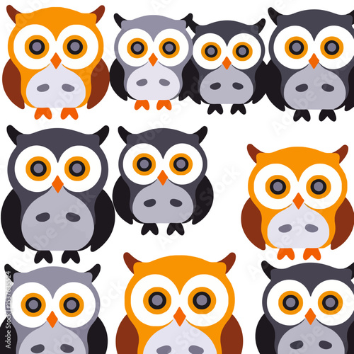 Wallpaper Mural Cute Cartoon Owl Illustration-Colorful Owl Pattern Design-Digital Art Owls for Kids-Owl Lover Gift Idea-Whimsical Owl Graphic-Owl Themed Decor-Animal Illustration Torontodigital.ca