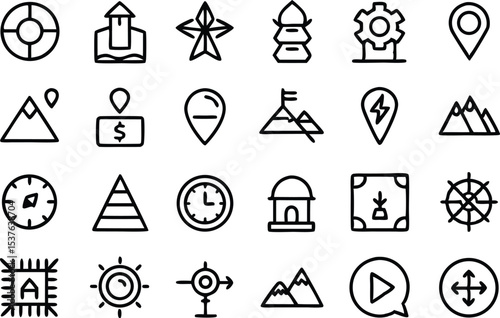 Adventure and navigation line icon set for websites and applications isolated on transparent background
