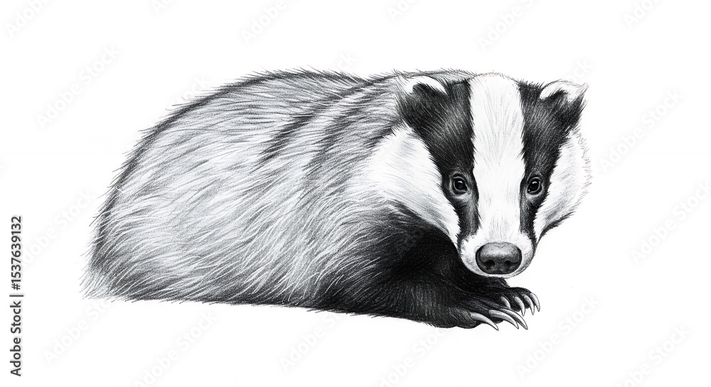 Fototapeta premium Badger illustration in grayscale