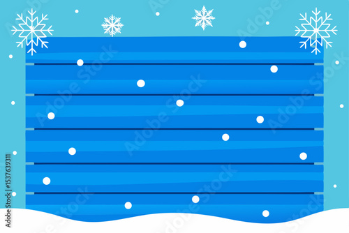 Winter Wonderland Wooden Background Snowflakes and Blue Wooden Planks