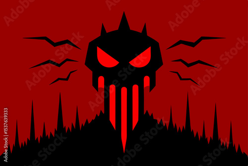 Infernal Skull Red-Eyed Demon Illustration, Glowing Evil