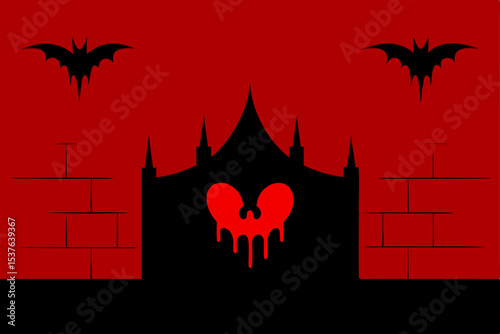 Gothic Castle Halloween Illustration Bats, Blood, and Spooky Night