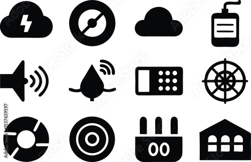 Air quality outline icon set featuring various air pollution indicators isolated on transparent background