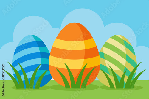 Colorful Easter Eggs in Grass A Festive Springtime Illustration