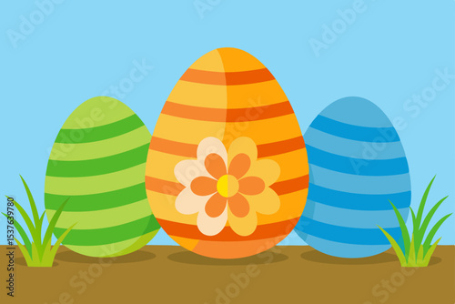 Colorful Easter Eggs with Spring Floral Design Festive Holiday Illustration