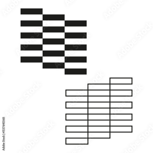 Striped block icons. Checkerboard line design. Digital shape layout. Vector pattern form.