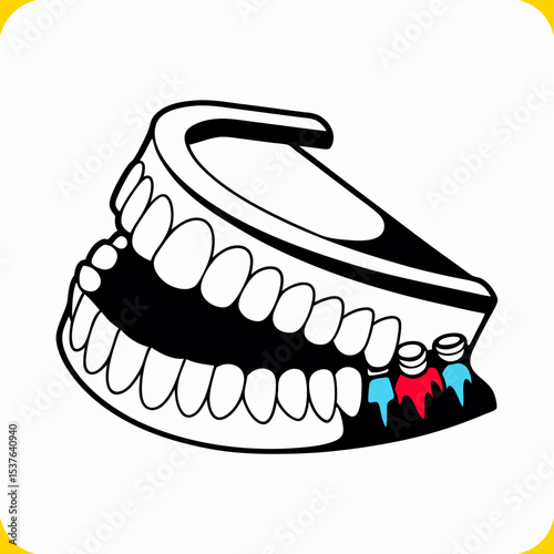 Cartoon Jaws with Colorful Teeth Fillings Illustration
