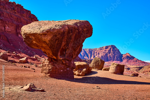 Balancing Rock and Red Boulders Lees Ferry Desert Landscape Eye Level View