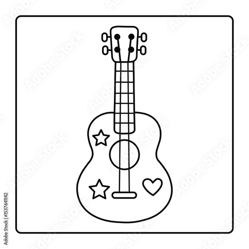 Music Guitar Coloring Page – Fun Black and White Illustration for Children