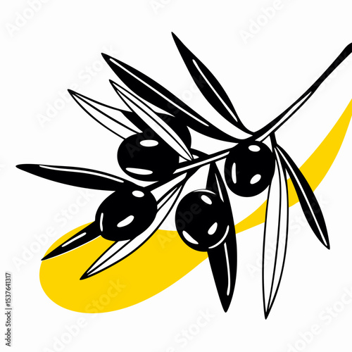 Black and White Olive Branch with Yellow Background