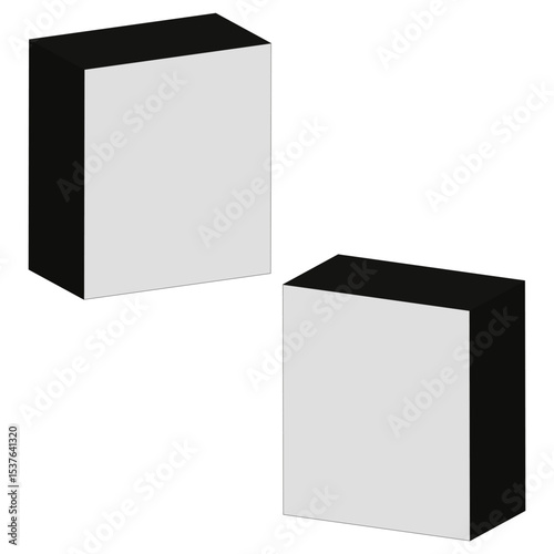 3D cube shape. Isometric block vector. Black white geometry. Minimal volume form