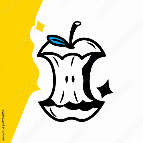 Cartoon illustration of a bitten apple core