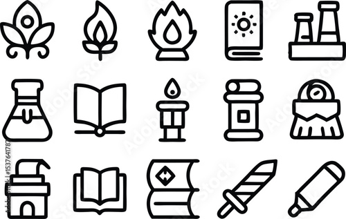 Arcane scrolls outline icon set a collection of mystical scroll icons isolated on transparent background