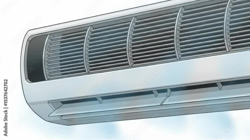 Air conditioner in room blowing cool fresh air. Temperature control system. Climate regulation technology in office. Footage.