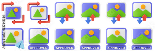 3d image transfer approved picture gallery photo icon set bundle illustration