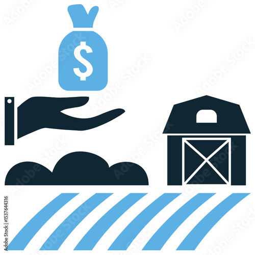 Farm financing icon vector representing money, loans, and investment in agriculture. Ideal for illustrating loans, grants, insurance, and economic support for farmers and rural businesses.