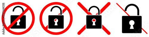 No unlocking padlock sign vector, symbolizing security, restriction, or permanent locking. Ideal for representing data protection, access denial, or impenetrable systems in digital and physical contex