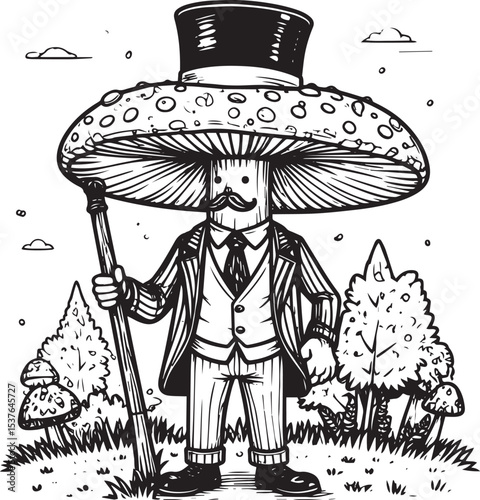 Whimsical Forest Gentleman Fungi Character