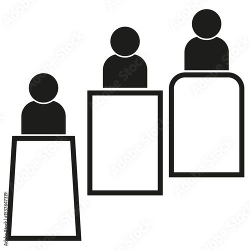 Podium rank icons. Human figure silhouettes. Vector competition concept. Monochrome stage symbol.