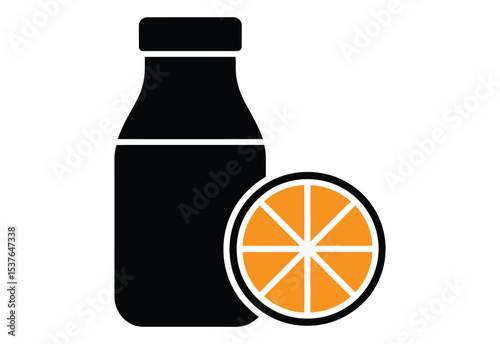 Lemon Juice Bottle silhouette black and white vector illustration on white background