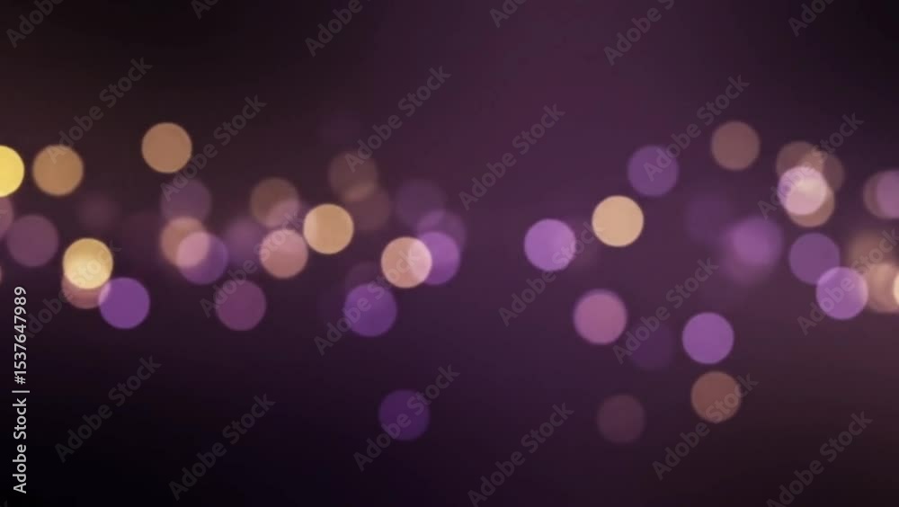 Golden and purple bokeh lights gently scattered across a soft dark violet background with dreamy blur and elegant glow. Abstract design concept
